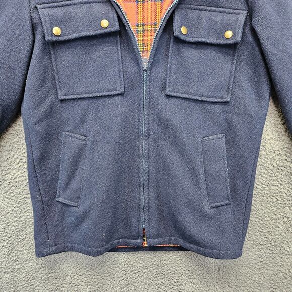 Sir Jac Jacket Men Size 38 Blue Hooded Full Zip Plaid Lined - Picture 3 of 14